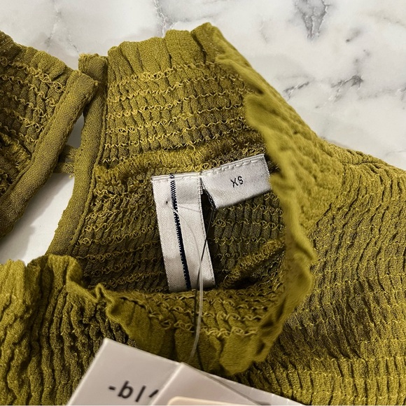 Anthropologie Blank London green beaded sequined mock neck blouse smocked XS - Picture 10 of 12